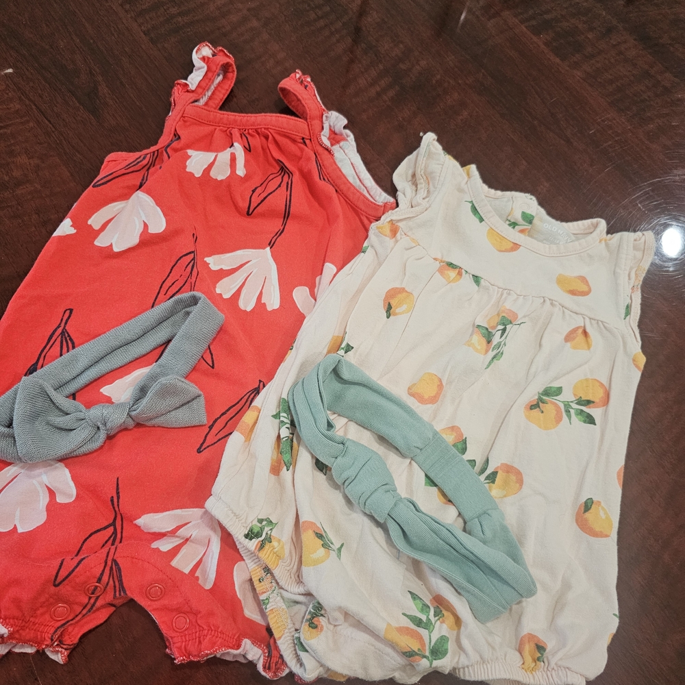 Old Navy Red Floral and Cream Peach Romper Set